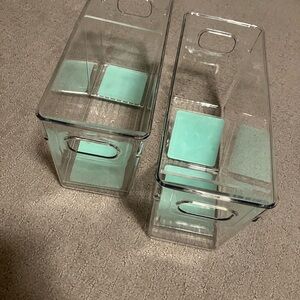 Clear Milk Storage Bins with Aqua Accents